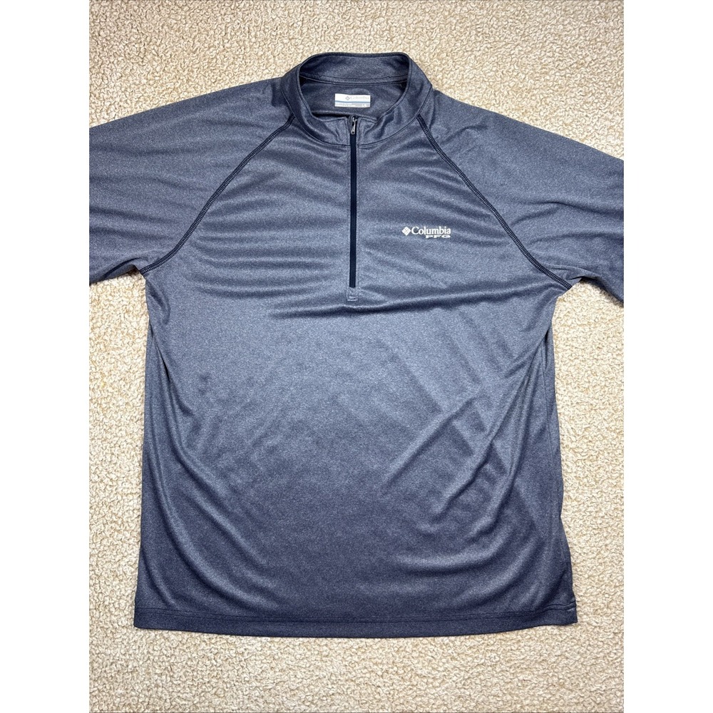 Columbia PFG Shirt Mens L Blue Performance Fishing Long Sleeve 1/4 Zip Pullover